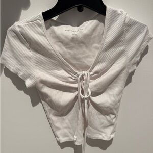 American Eagle Outfitters White Ribbed Tie-Front Top